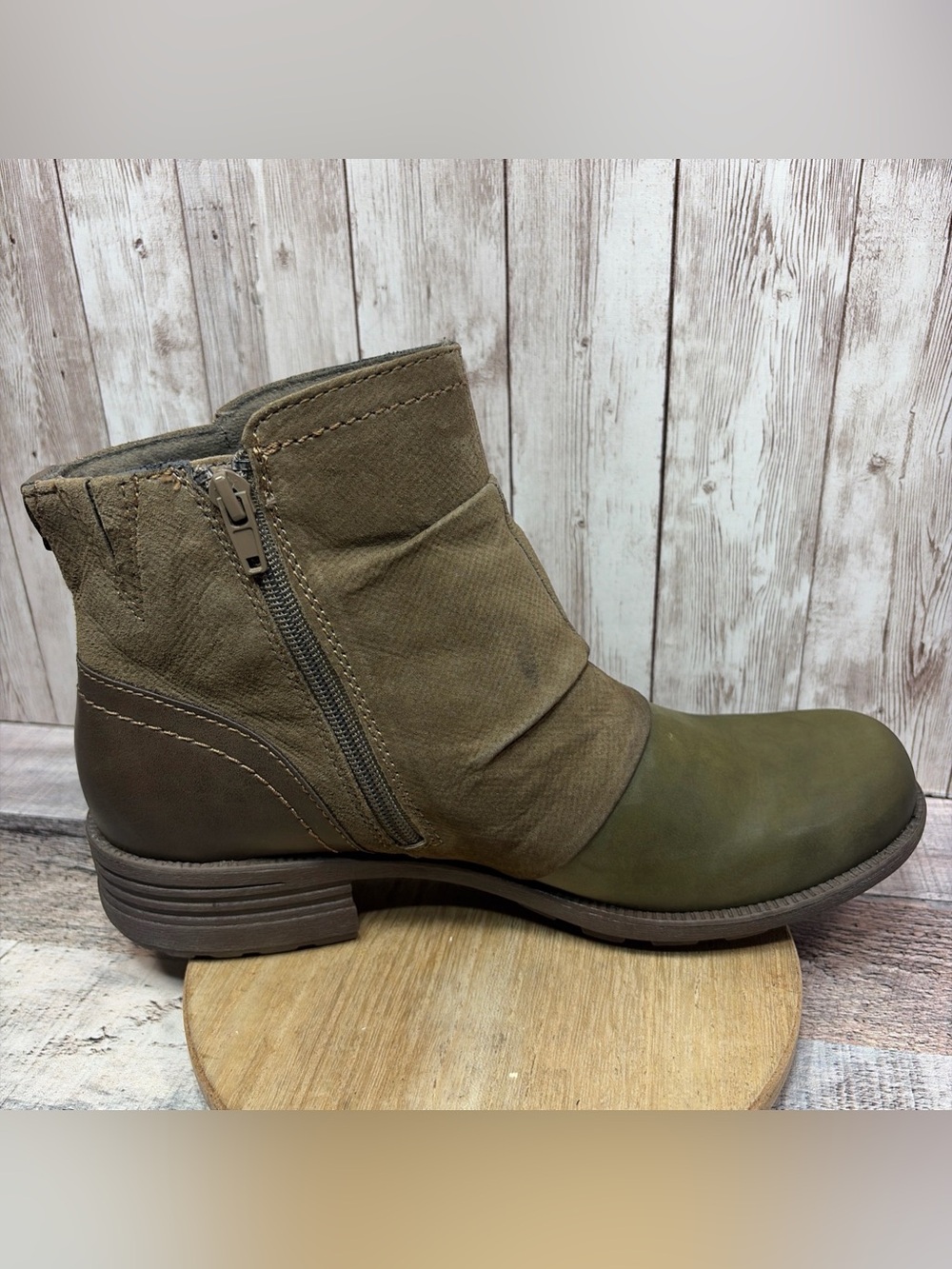 Earth Origins Phoenix Women’s Moto Olive Green Taupe Ankle Boots  Size 10 M - Picture 7 of 16